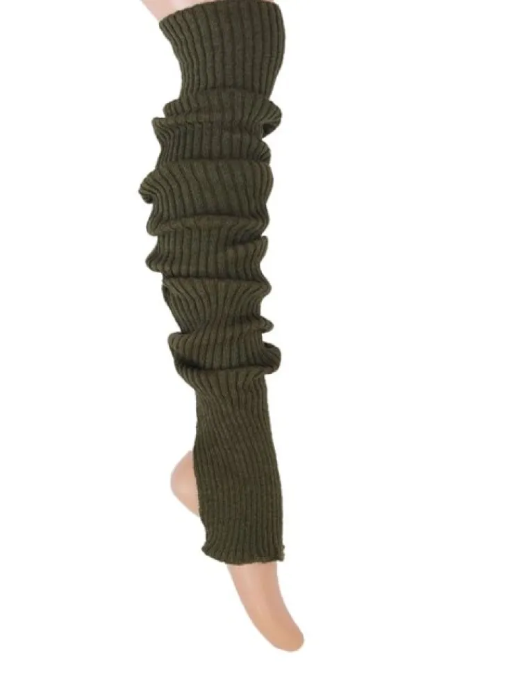 Dansebutikken Benvarmere ribstrik olivenfarvet 85 cm Seré