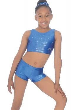 Dansebutikken Blå blank gymnastik top med sten til piger The zone