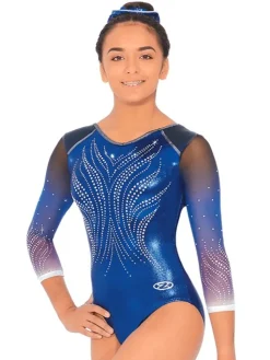 Dansebutikken Blålig gymnastikdragt 3/4 lange ærmer og sten til piger