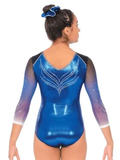 Dansebutikken Blålig gymnastikdragt 3/4 lange ærmer og sten til piger