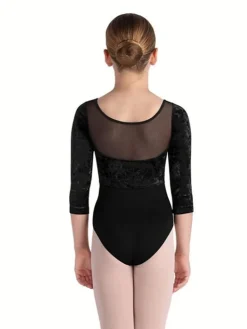 Børn Dansebutikken Bloch halvlang ærmet dragt i sort med mesh og velour