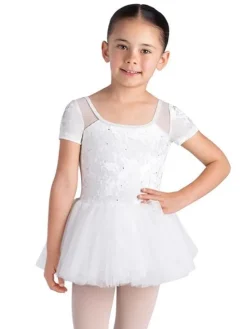 Børn Dansebutikken Bloch hvidt tutu med korte ærmer og velour