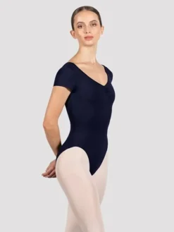 Dame Dansebutikken Bloch navy klassisk dragt m. korte ærmer og rynk