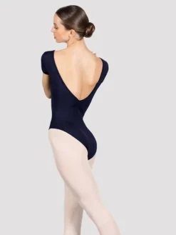 Dame Dansebutikken Bloch navy klassisk dragt m. korte ærmer og rynk