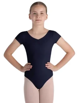Børn Dansebutikken Bloch navy klassisk dragt m. korte ærmer og rynk til piger