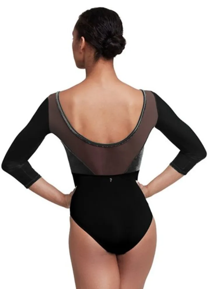 Dame Dansebutikken Bloch sort dragt med 3/4 ærmer og velour