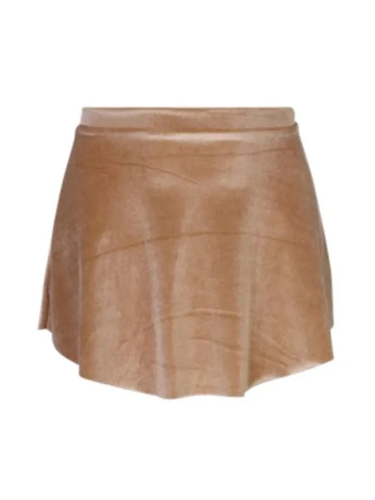 Dame Dansebutikken Camel farvet pull on velour skørt fra Mara Dancewear