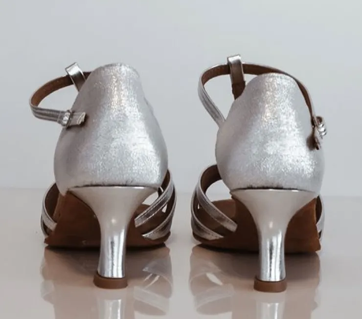 Dame Dansebutikken Flot sølv dansesko til tango/salsa/latin med 5 cm hæl