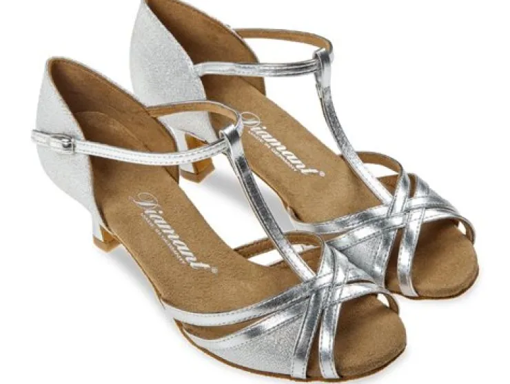 Dame Dansebutikken Flot sølv dansesko til tango/salsa/latin med 5 cm hæl