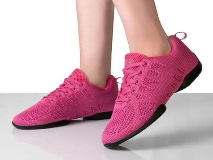 Dame Dansebutikken Fuschia farvet dansesneaker i åndbar strik til damer - Suny