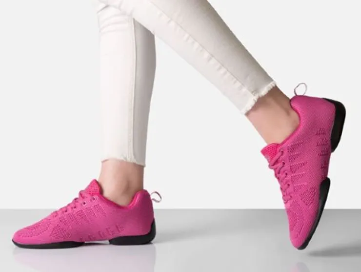 Dame Dansebutikken Fuschia farvet dansesneaker i åndbar strik til damer - Suny