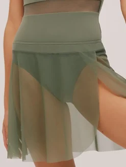 Dame Dansebutikken Grishko olivengrønt pull on faux wrap skørt
