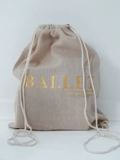 Dansebutikken Hør rygsæk/mulepose med guld BALLET skrift