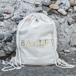 Dansebutikken Hør rygsæk/mulepose med guld BALLET skrift