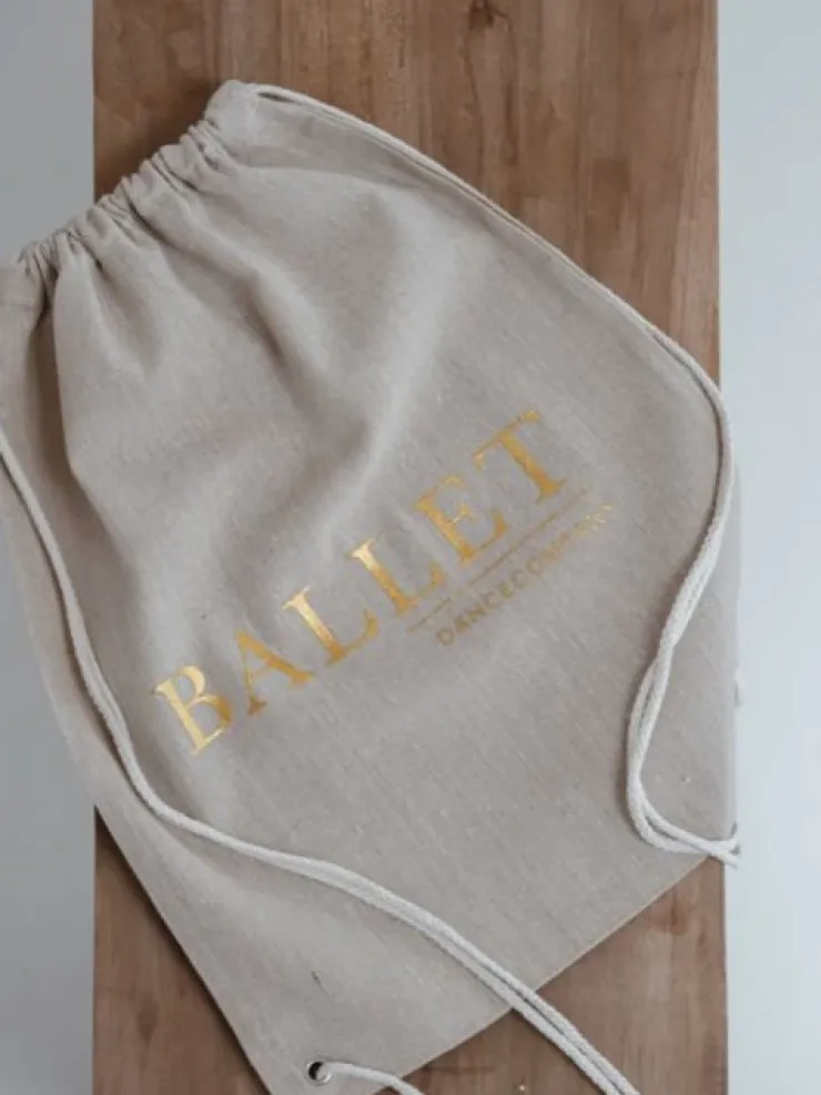 Dansebutikken Hør rygsæk/mulepose med guld BALLET skrift