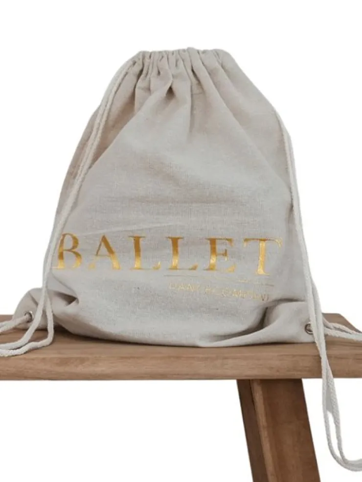 Dansebutikken Hør rygsæk/mulepose med guld BALLET skrift