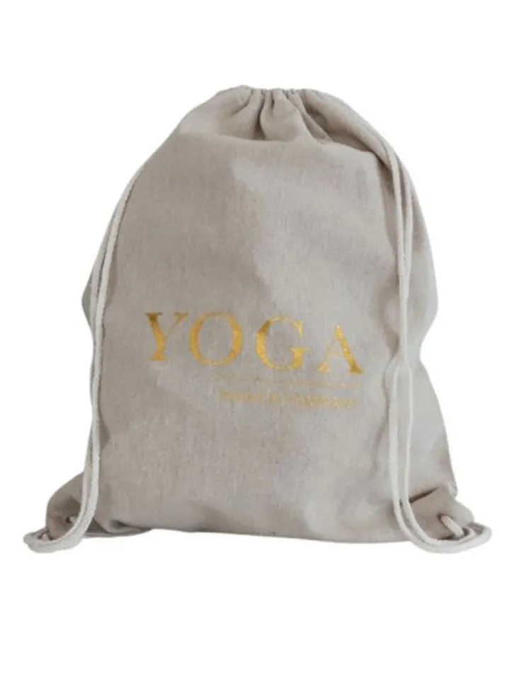 Dansebutikken Hør rygsæk/mulepose med guld YOGA skrift