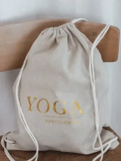 Dansebutikken Hør rygsæk/mulepose med guld YOGA skrift