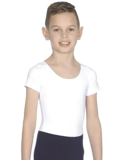 Børn Dansebutikken Hvid body med kort ærme til ballet drenge