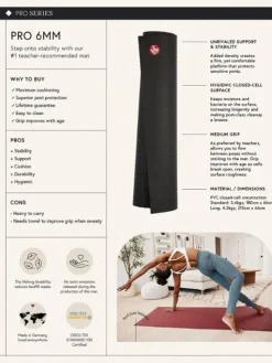 Dansebutikken Manduka sort PRO måtte til yoga ekstra lang
