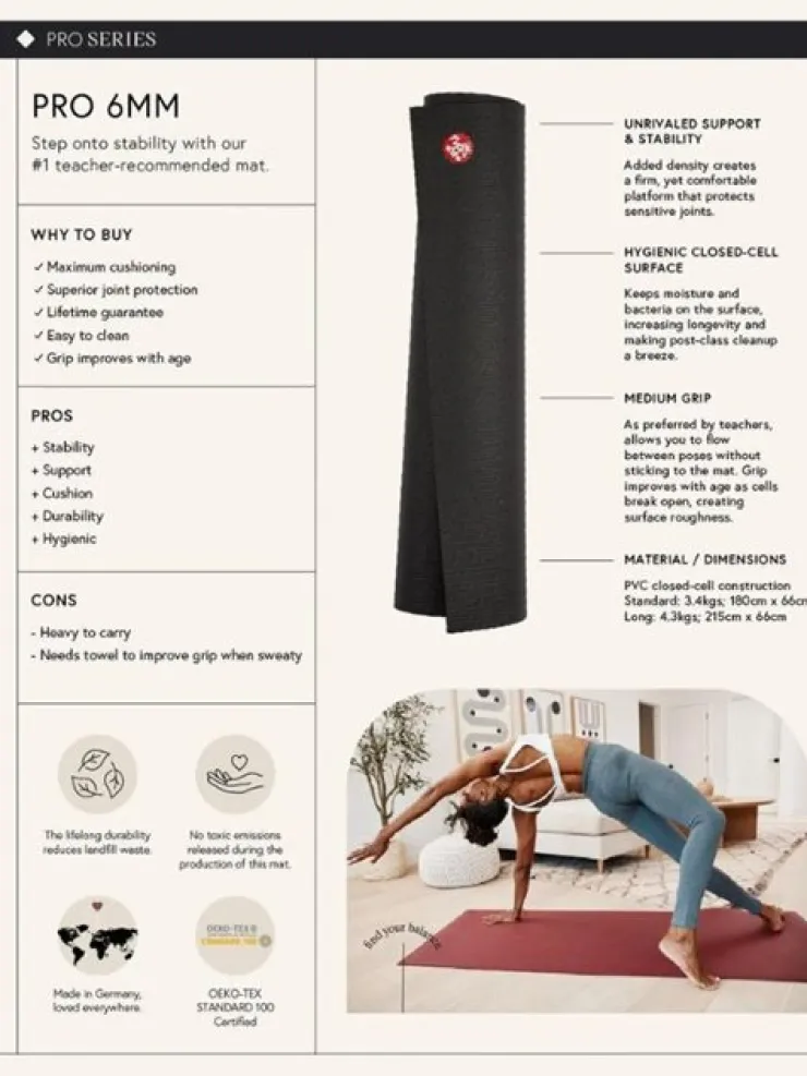 Dansebutikken Manduka sort PRO måtte til yoga ekstra lang
