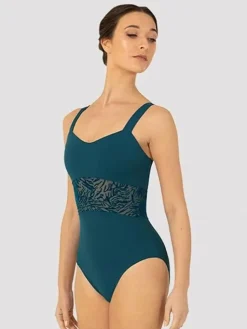 Dame Dansebutikken Mørk turkis dragt med smuk mesh detalje Bloch