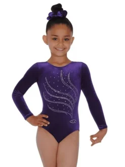 Dansebutikken Mørkelilla velour gymnastikdragt piger The zone