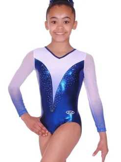 Dansebutikken Navy/hvid skinnende gymnastikdragt piger The zone