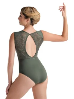 Dame Dansebutikken Olivengrøn dragt m. blonde og flot ryg fra ballet Rosa
