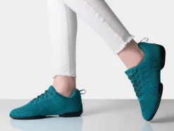 Dame Dansebutikken Petrol farvet dansesneaker i åndbar strik til damer - Suny