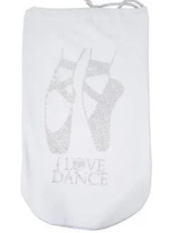 Dansebutikken Sko pose til balletsko med sølv print og hvid net
