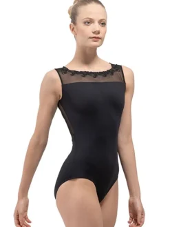 Dame Dansebutikken Sort balletdragt m. mesh og broderi Ballet Rosa