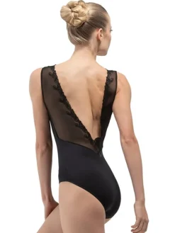 Dame Dansebutikken Sort balletdragt m. mesh og broderi Ballet Rosa