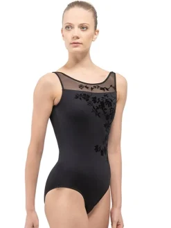Dame Dansebutikken Sort balletdragt med mesh og broderi fra BalletRosa