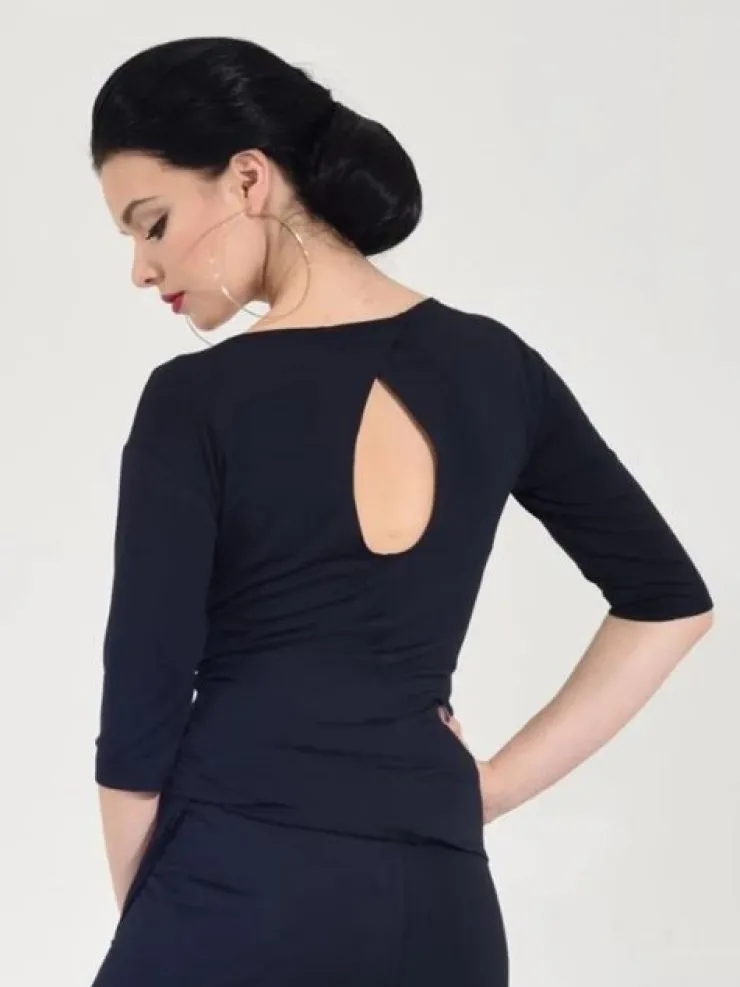 Dame Dansebutikken Sort bluse med bådhals og 3/4 lange ærmer