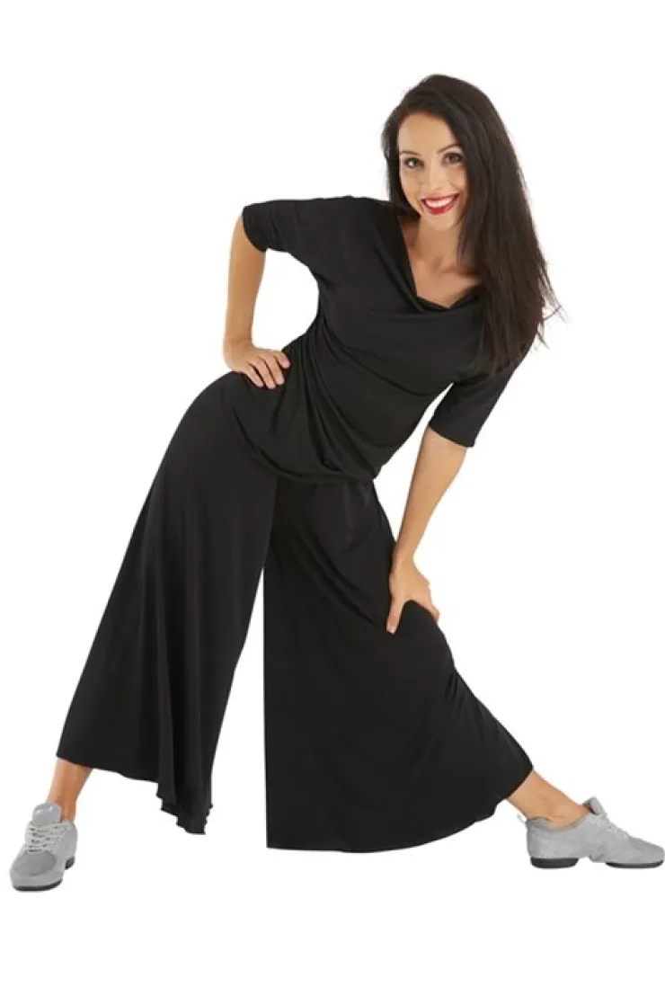 Dame Dansebutikken Sort bluse med bådhals og halv lange ærmer