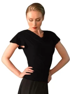 Dame Dansebutikken Sort bluse med butterfly ærmer fra Danceeverywear