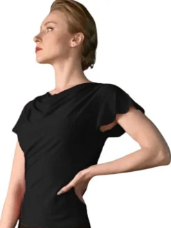 Dame Dansebutikken Sort bluse med butterfly ærmer fra Danceeverywear