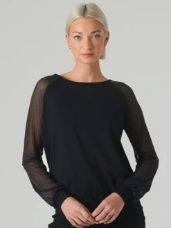 Dame Dansebutikken Sort danse bluse med lange chiffon ærmer