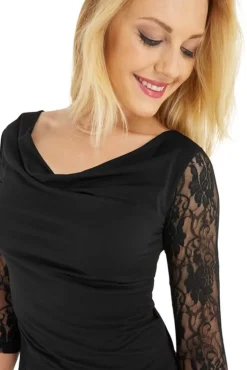 Dame Dansebutikken Sort dansebluse med blonde ærmer - Ready4dance