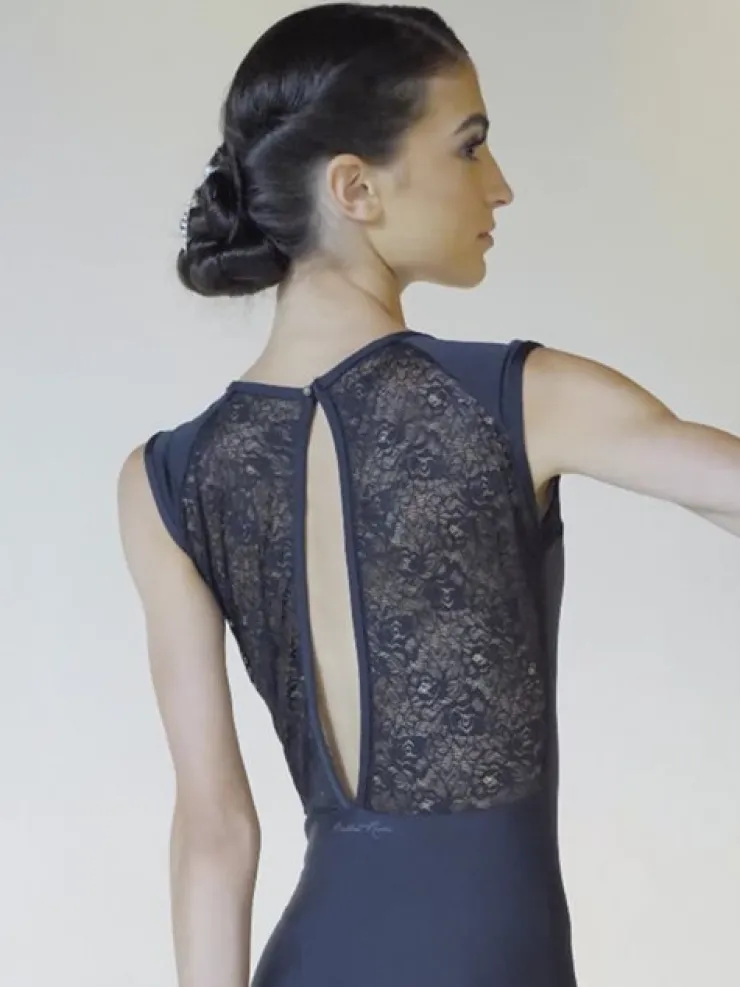 Dame Dansebutikken Sort dragt m. blonde og flot ryg fra ballet Rosa