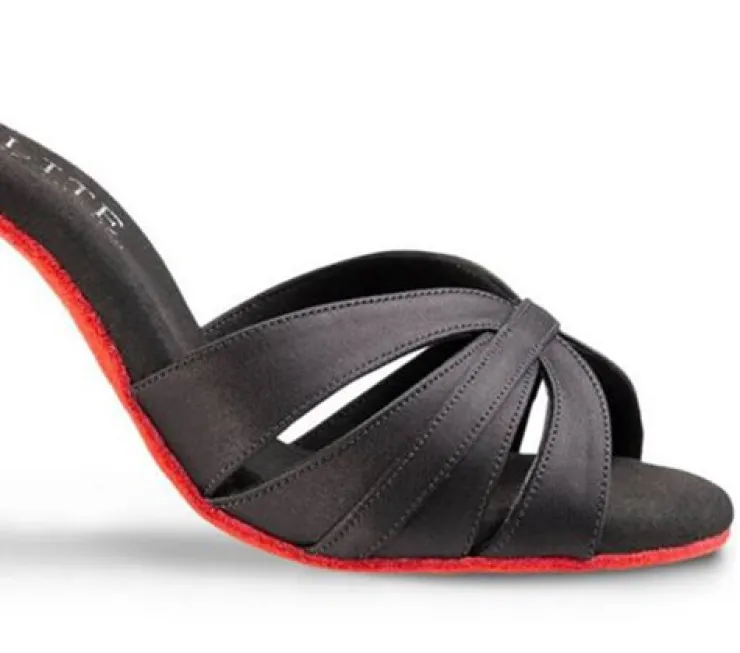 Dame Dansebutikken Sort Elite satin dansesko med rød sål Rummos