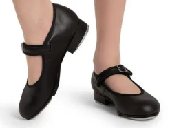 Dame Dansebutikken Stepsko Terra sort PU med velcrospænde
