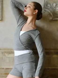 Børn Dansebutikken Wearmoi grå slå om overdel børn ballet/gymnastik